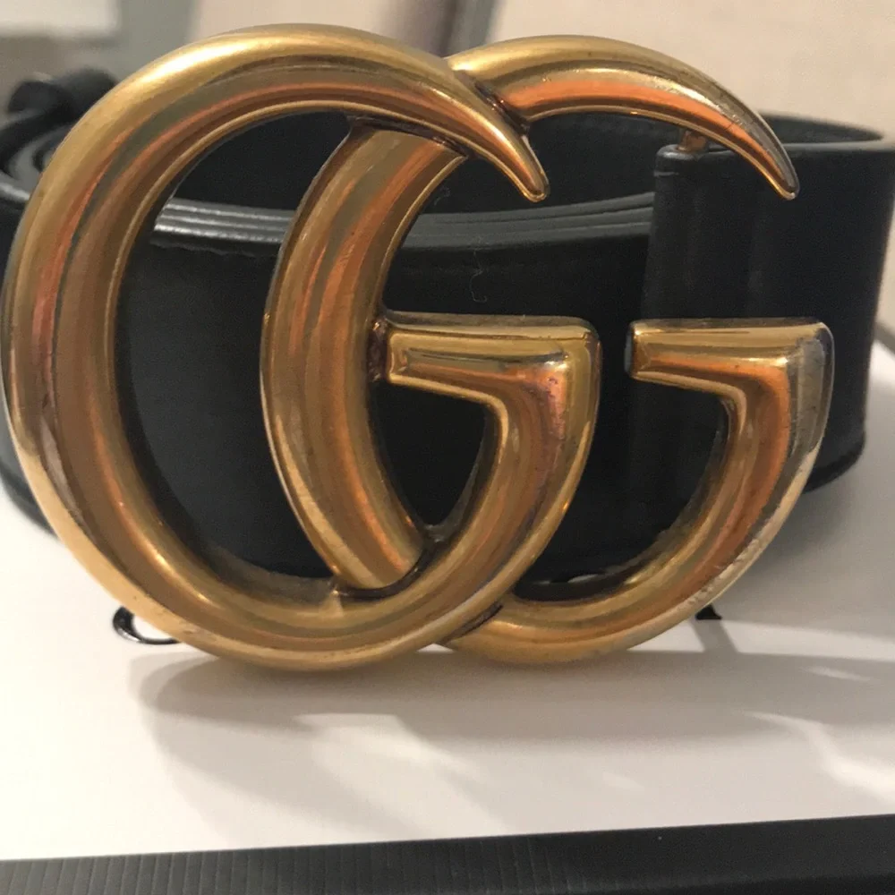 AUTHENTIC Gucci Double G Buckle Belt Gold/Black - Picture 6 of 13